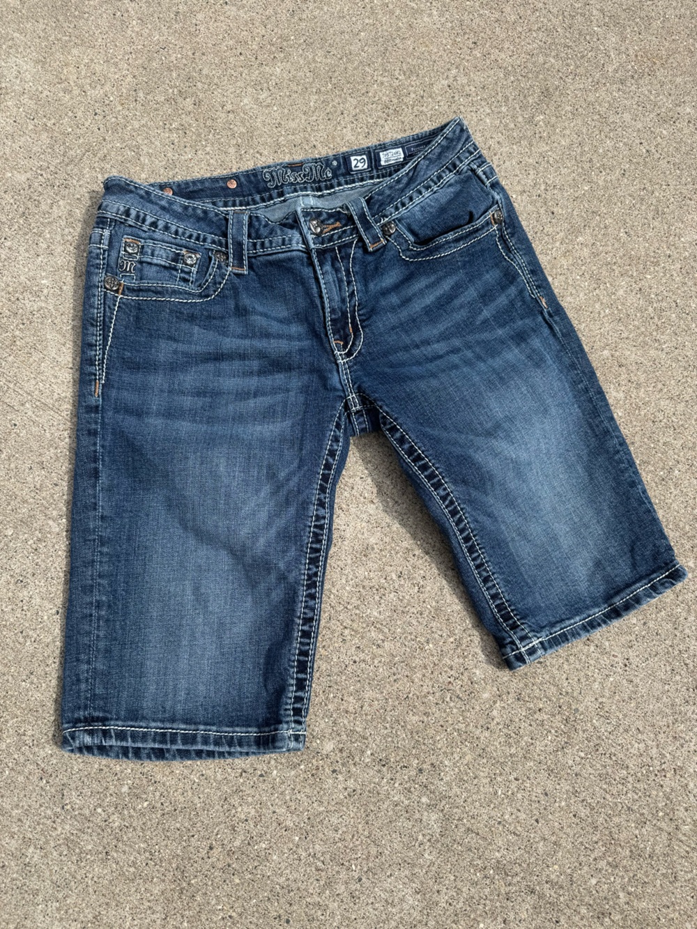 Miss Me Women's Blue Denim Bermuda Shorts with Wing Pocket Detail